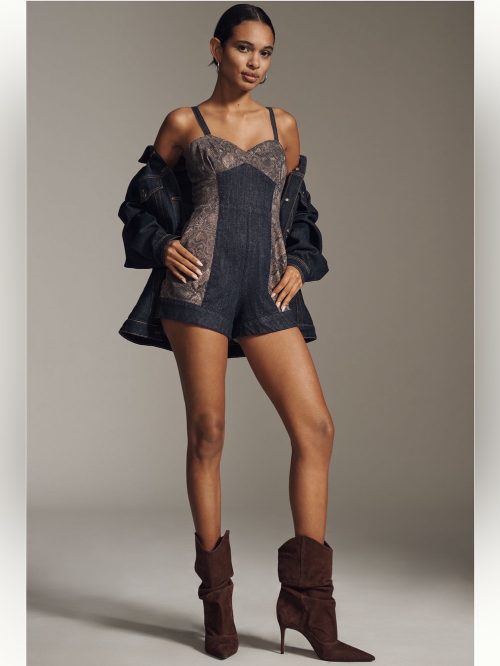 NWT Anthropologie Pilcro Sleeveless Snake Print Denim Romper